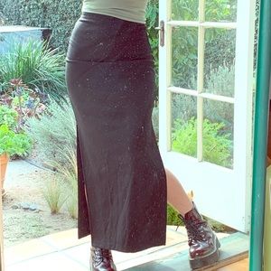 vintage black stretchy side slit maxi skirt